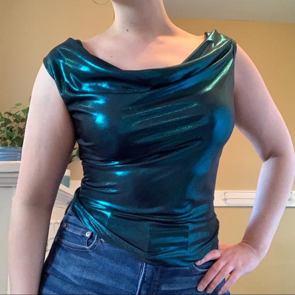 DONATED Vintage 90s/Y2K blue metallic going out tank top - Picture 2 of 5